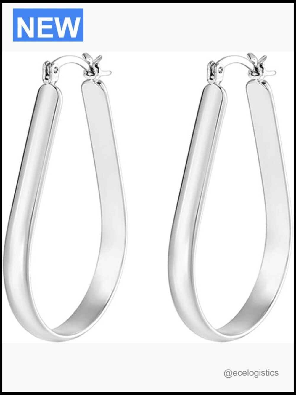 Oval Chunky Hoop Earrings 20mm 30mm 40mm Lightweight 18K Gold Plated